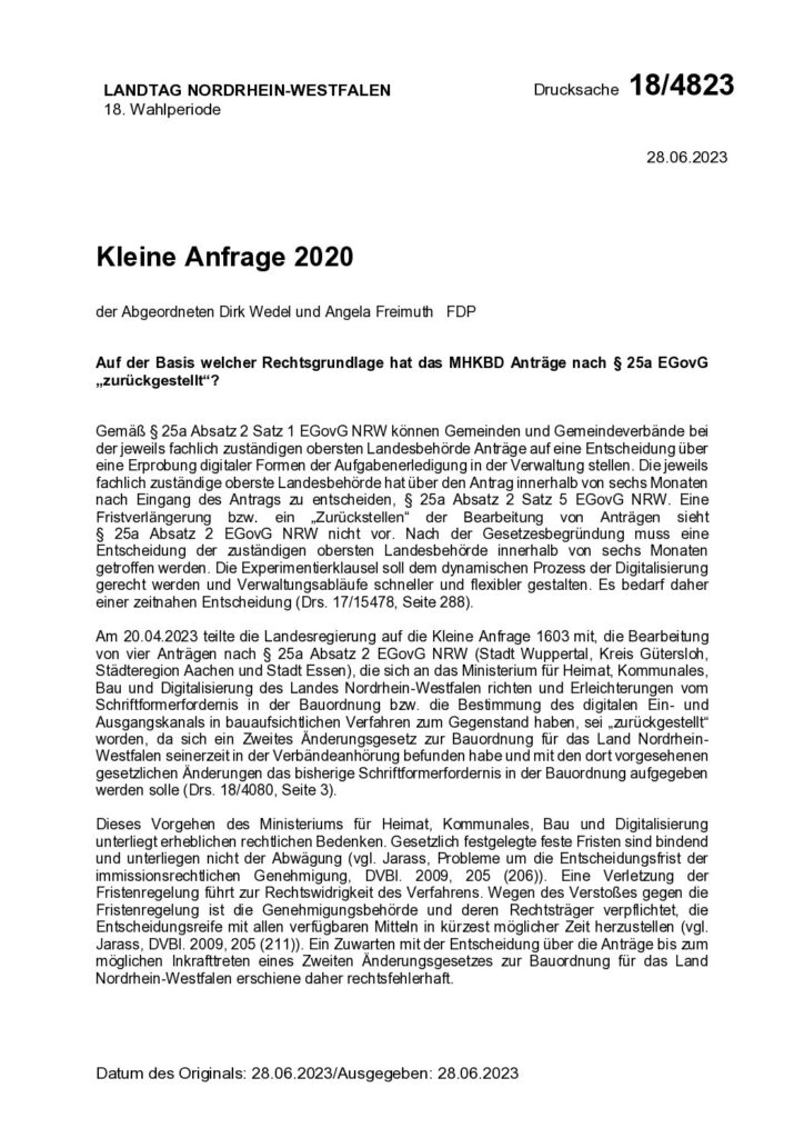 thumbnail of Auf der Basis welcher Rechtsgrundlage hat das MHKBD Anträge nach § 25a EGovG„zurückgestellt“?