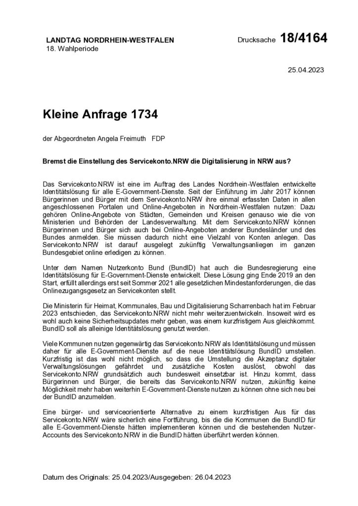 thumbnail of Bremst die Einstellung des Servicekonto.NRW die Digitalisierung in NRW aus?