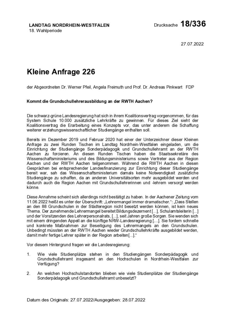 thumbnail of Kommt die Grundschullehrerausbildung an der RWTH Aachen?