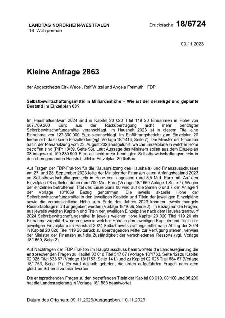 thumbnail of Selbstbewirtschaftungsmittel in Milliardenhöhe – Wie ist der derzeitige und geplanteBestand im Einzelplan 08?