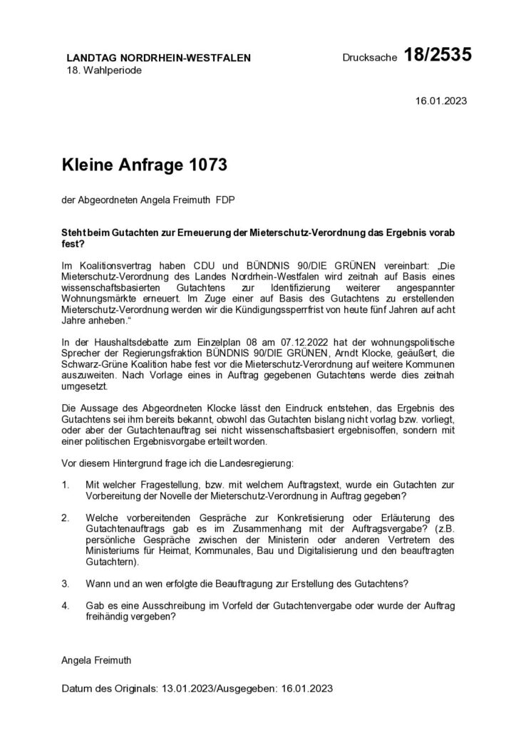 thumbnail of Steht beim Gutachten zur Erneuerung der Mieterschutz-Verordnung das Ergebnis vorabfest?