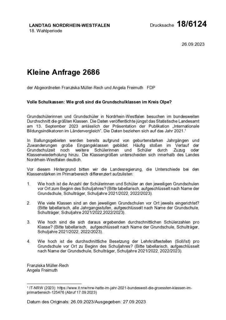 thumbnail of Volle Schulkassen: Wie groß sind die Grundschulklassen im Kreis Olpe?