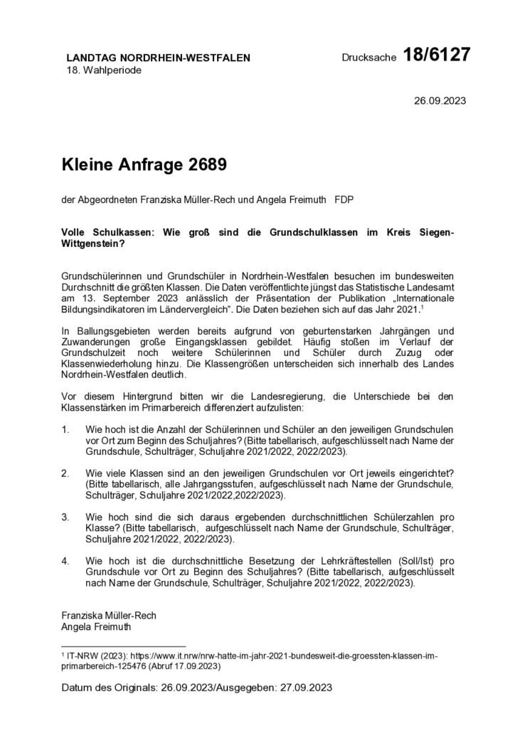 thumbnail of Volle Schulkassen: Wie groß sind die Grundschulklassen im Kreis Siegen-Wittgenstein?