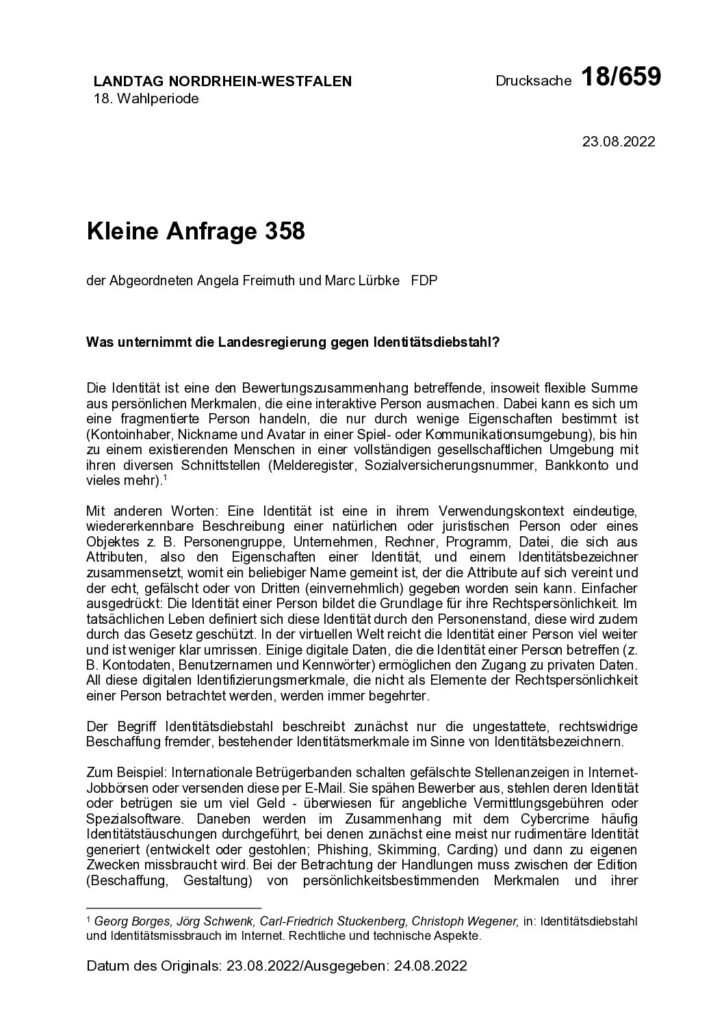 thumbnail of Was unternimmt die Landesregierung gegen Identitätsdiebstahl?