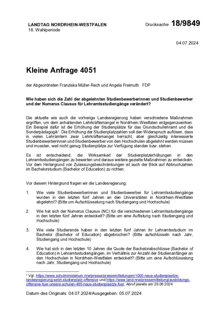 thumbnail of Wie haben sich die Zahl der abgelehnten Studienbewerberinnen und Studienbewerberund der Numerus Clausus für Lehramtsstudiengänge verändert?