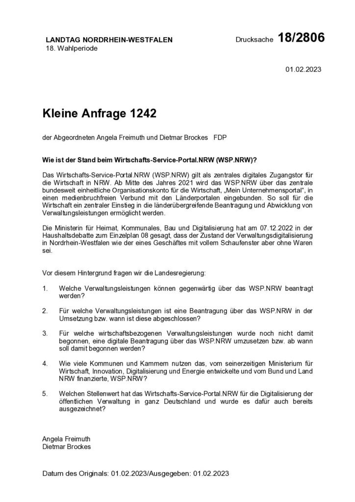 thumbnail of Wie ist der Stand beim Wirtschafts-Service-Portal.NRW (WSP.NRW)?