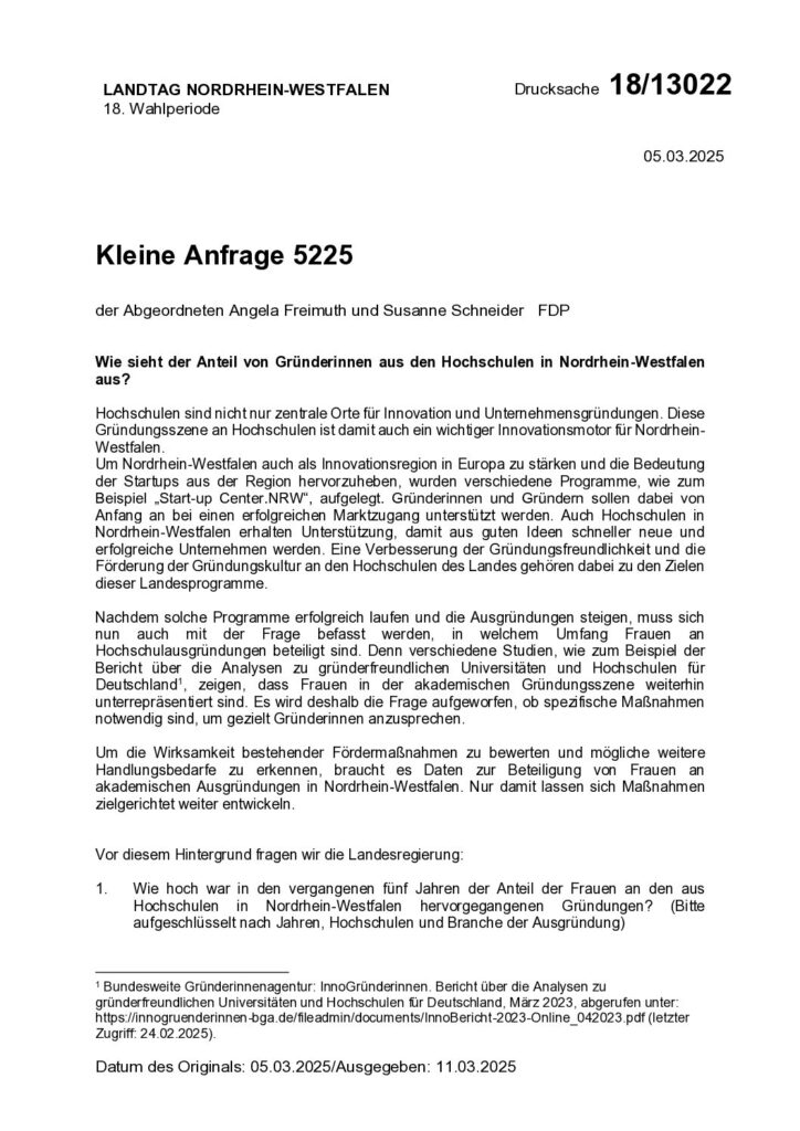thumbnail of Wie sieht der Anteil von Gründerinnen aus den Hochschulen in Nordrhein-Westfalenaus?